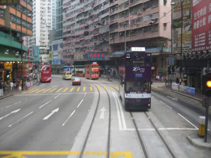 Typical street scene.  The trams are mostly made of wood.  The fare is only $2 HK.